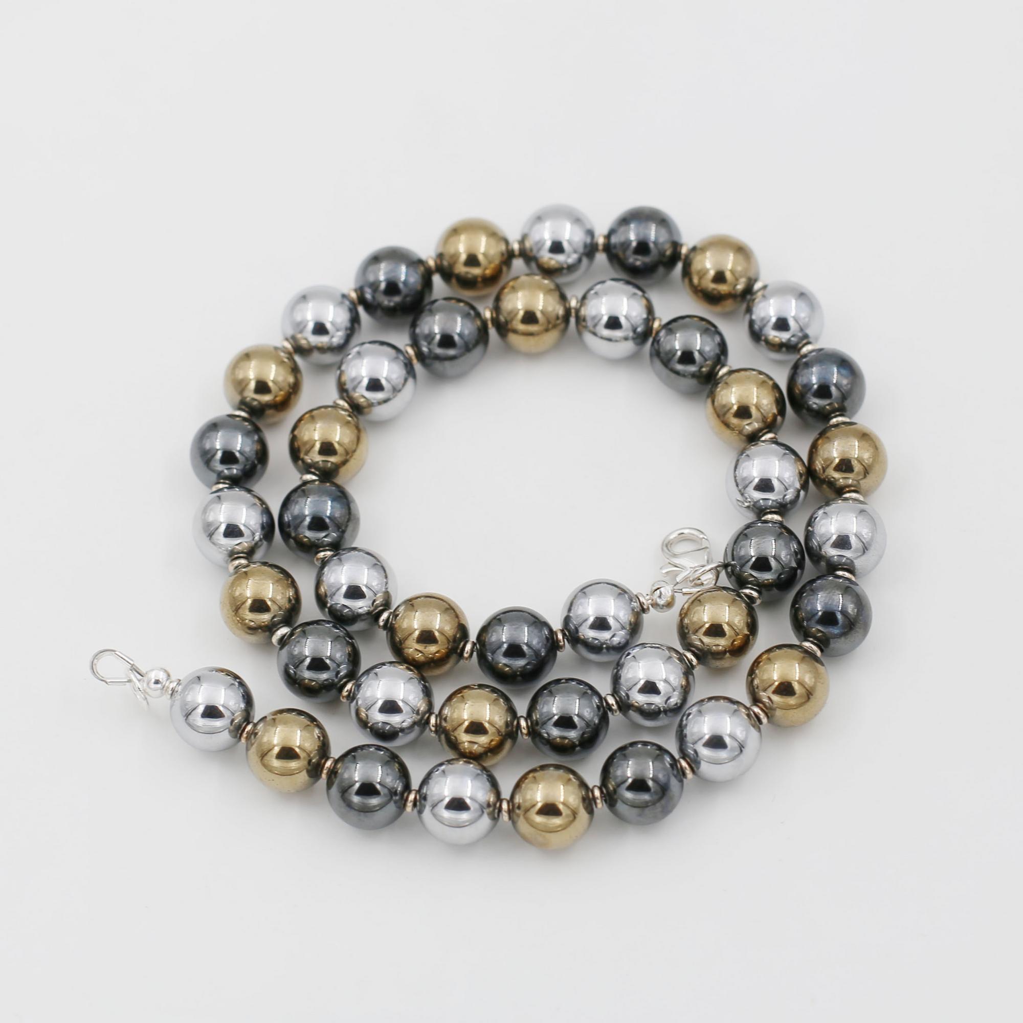 Колье  из гематита трёх цветов 4P925