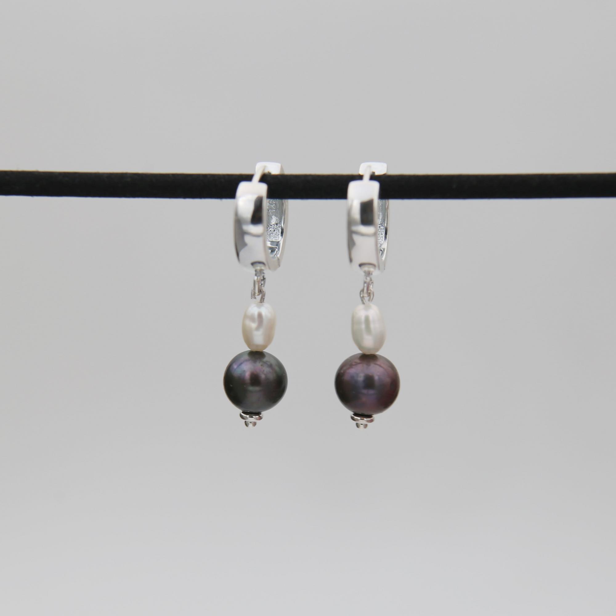 Серьги с темным и белым жемчугом 1P2528