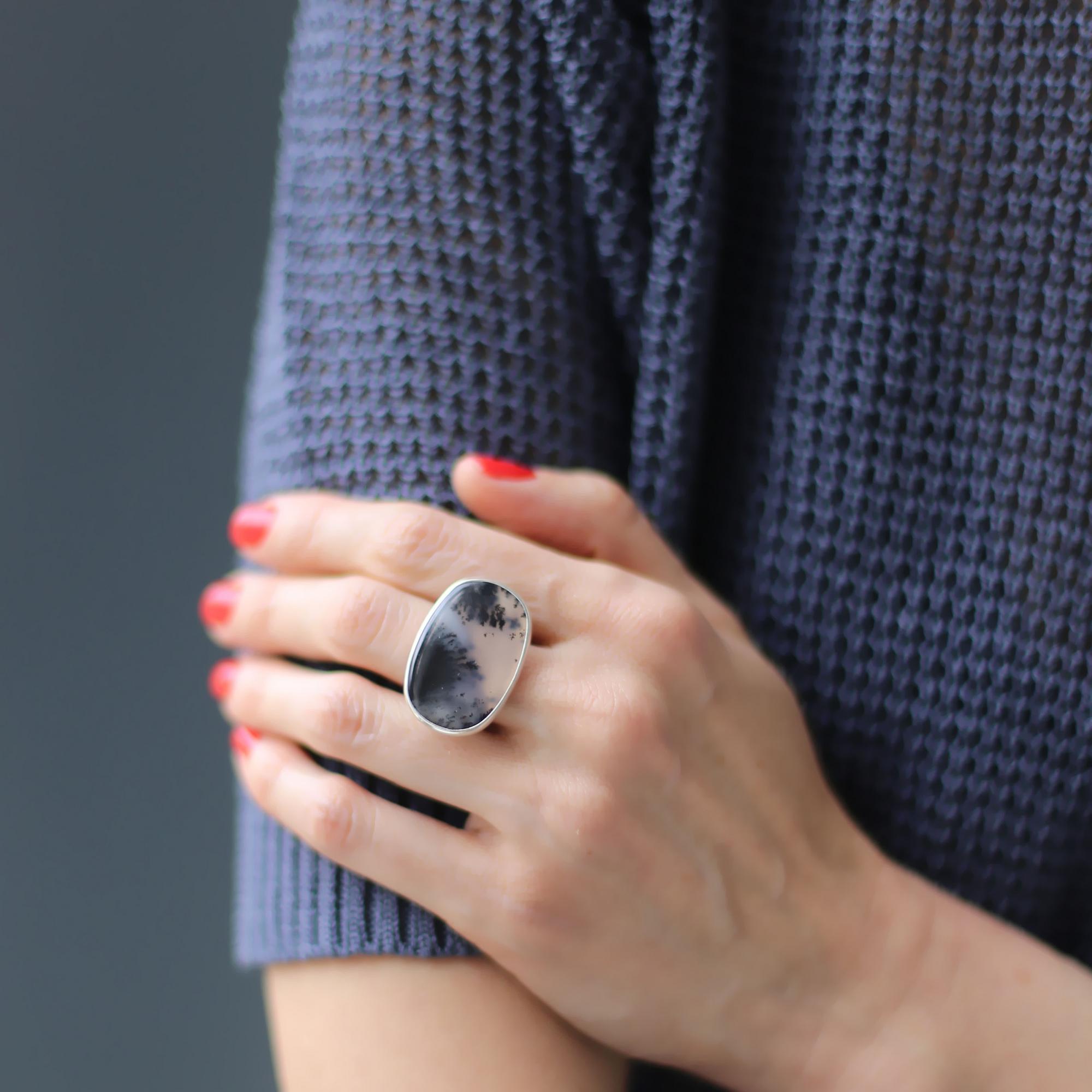 Кольцо с Дендритовым агатом 2P1170