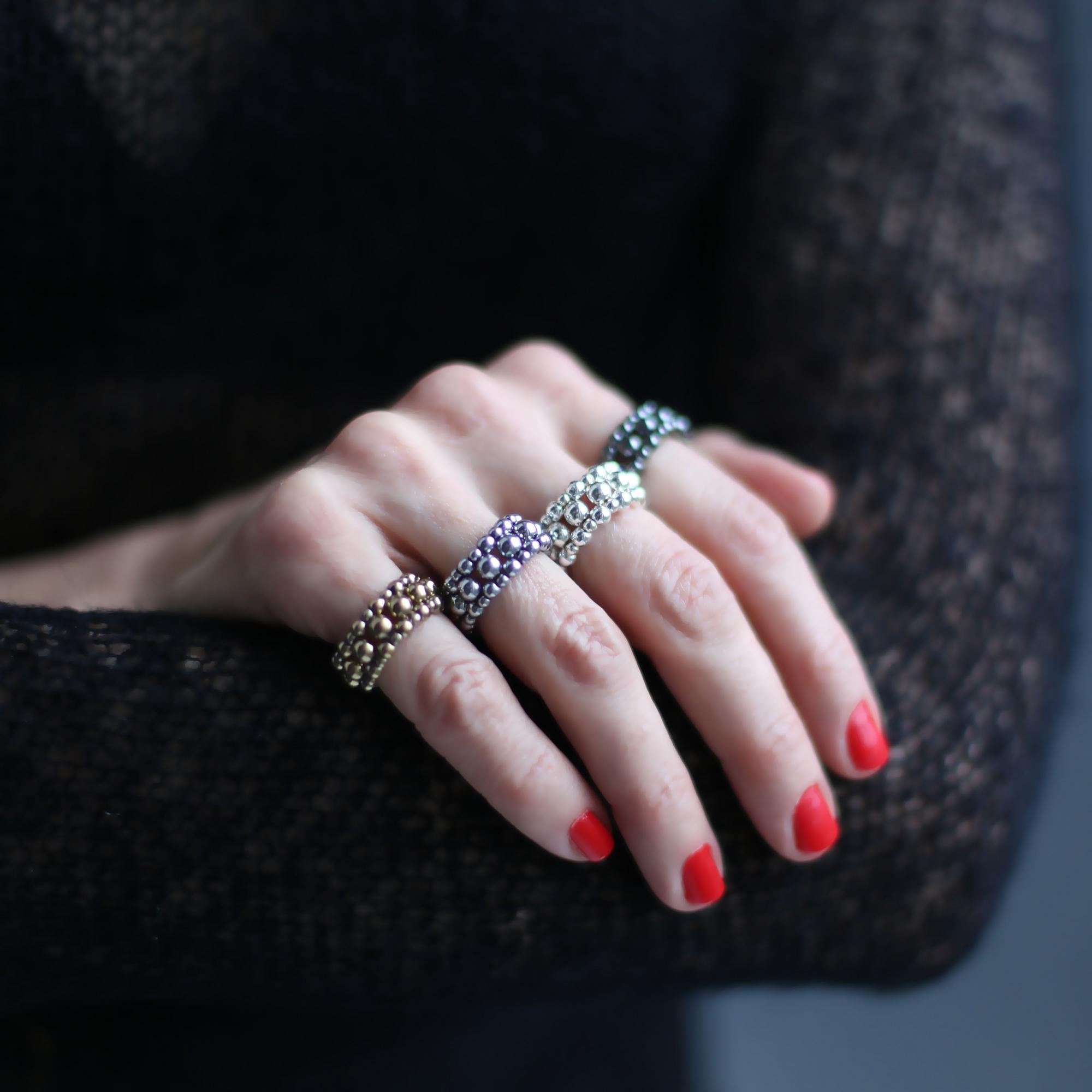 Кольцо из гематита цвет серый родий 2P1204-4