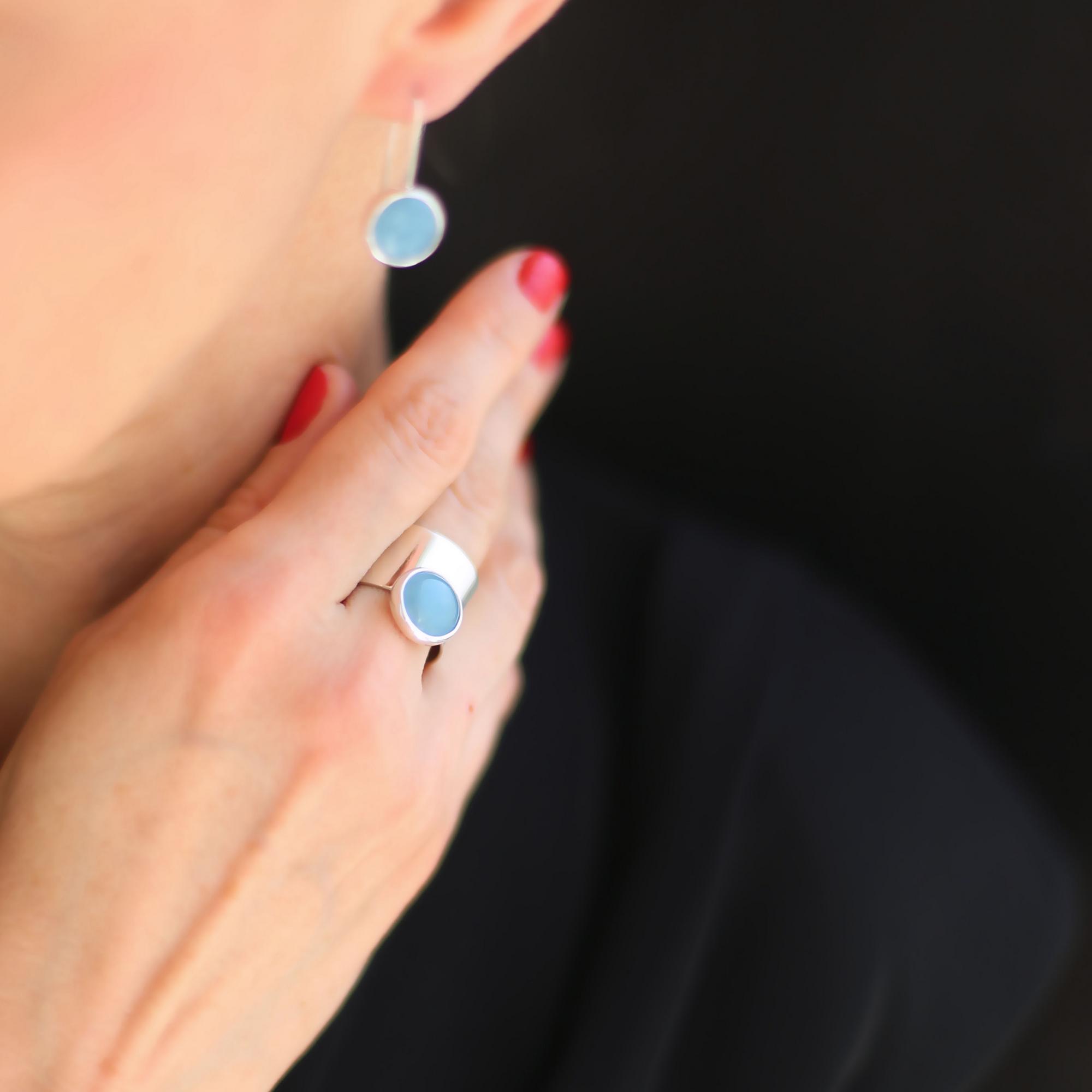 Кольцо с голубым агатом 2P978