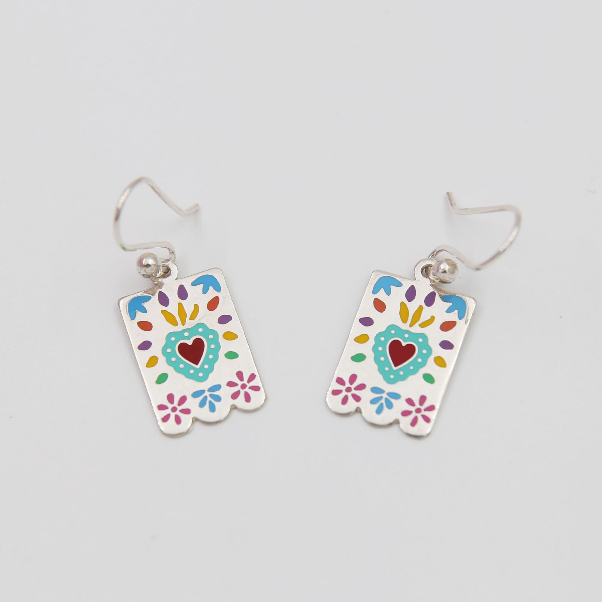 Серьги Флажки с бирюзовым сердечком 1P2606