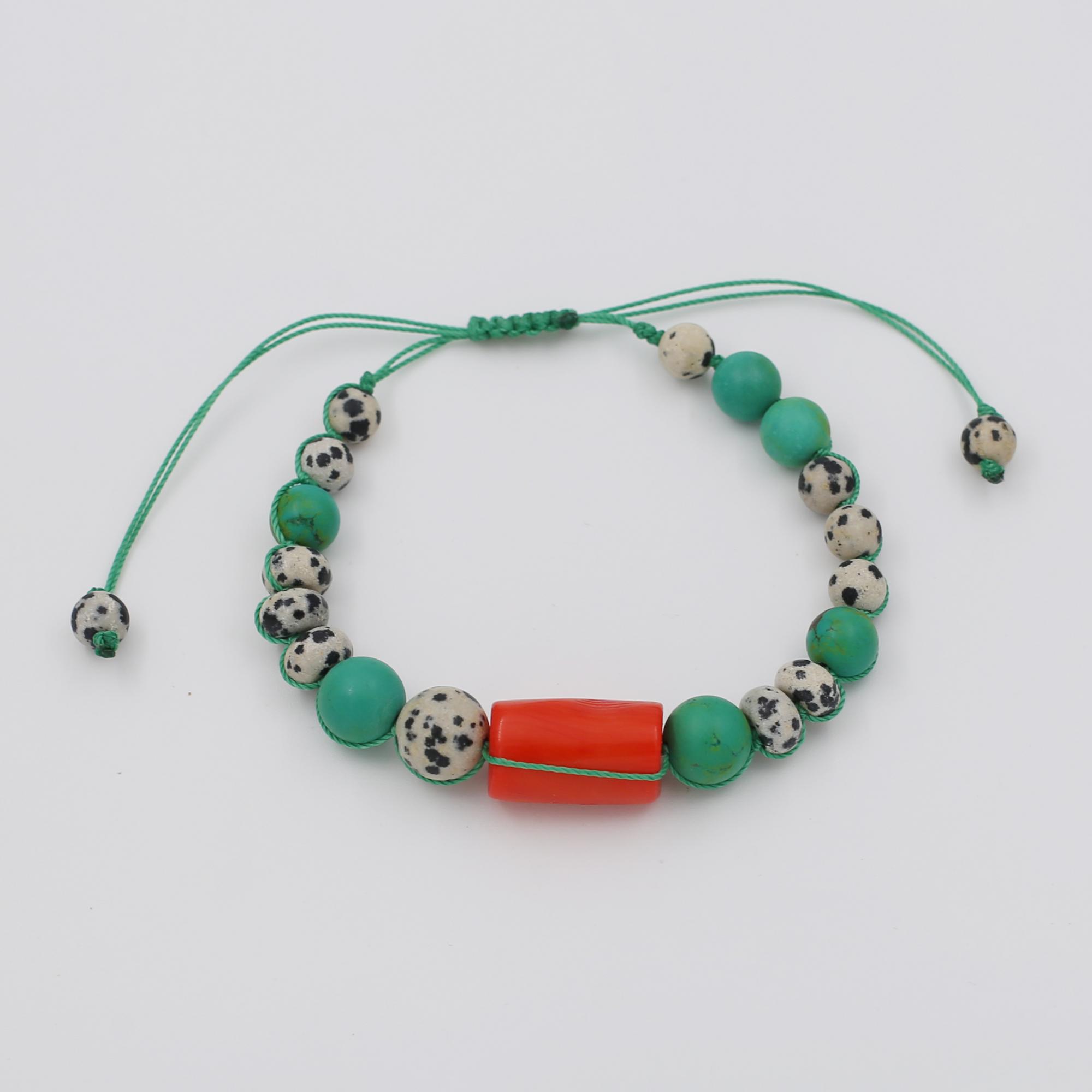 Браслет из долматиновой яшмы с оранжевым кораллом 3P629-6