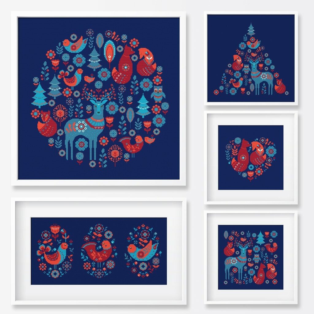 НАБОР ИЗ 5 СХЕМ СО СКАНДИНАВСКИМИ УЗОРАМИ