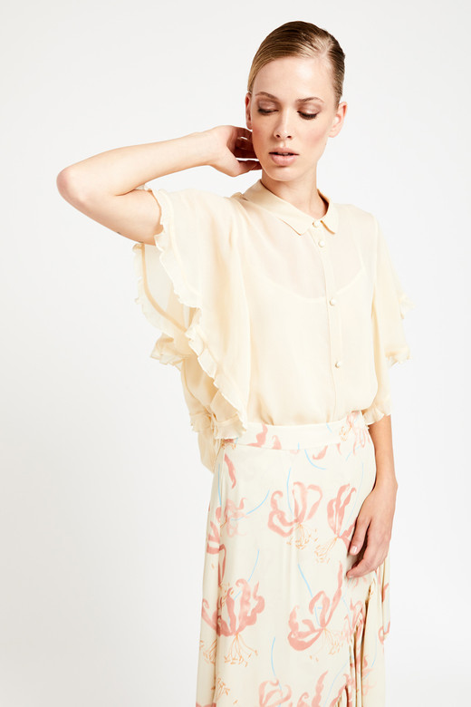 OTTOD'AME Юбка с воланом и пастельным рисунком "Лилии"