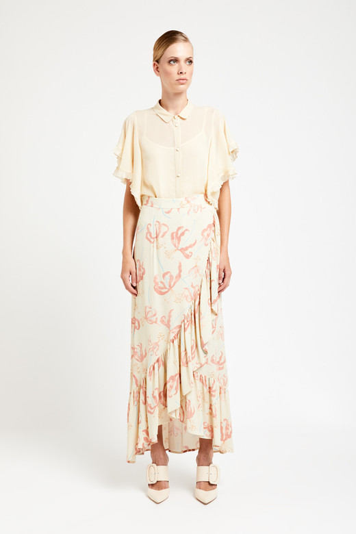 OTTOD'AME Юбка с воланом и пастельным рисунком "Лилии"