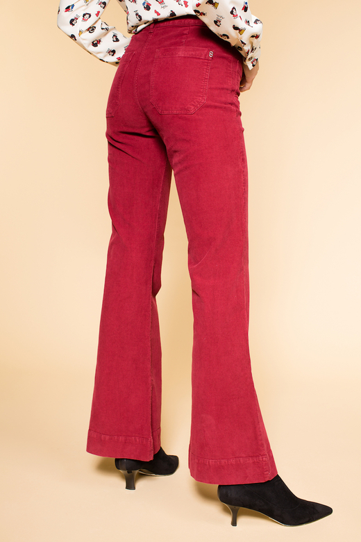 OTTOD'AME Брюки-клёш из фактурного вельвета в оттенке брусники