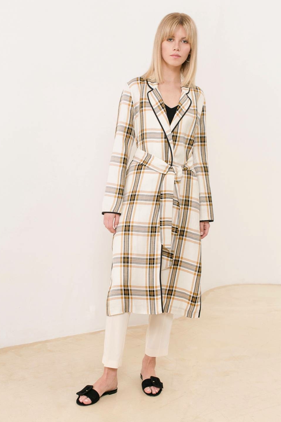 JUCCA Тренчкот из премиального льна и вискозы с рисунком в английскую клетку