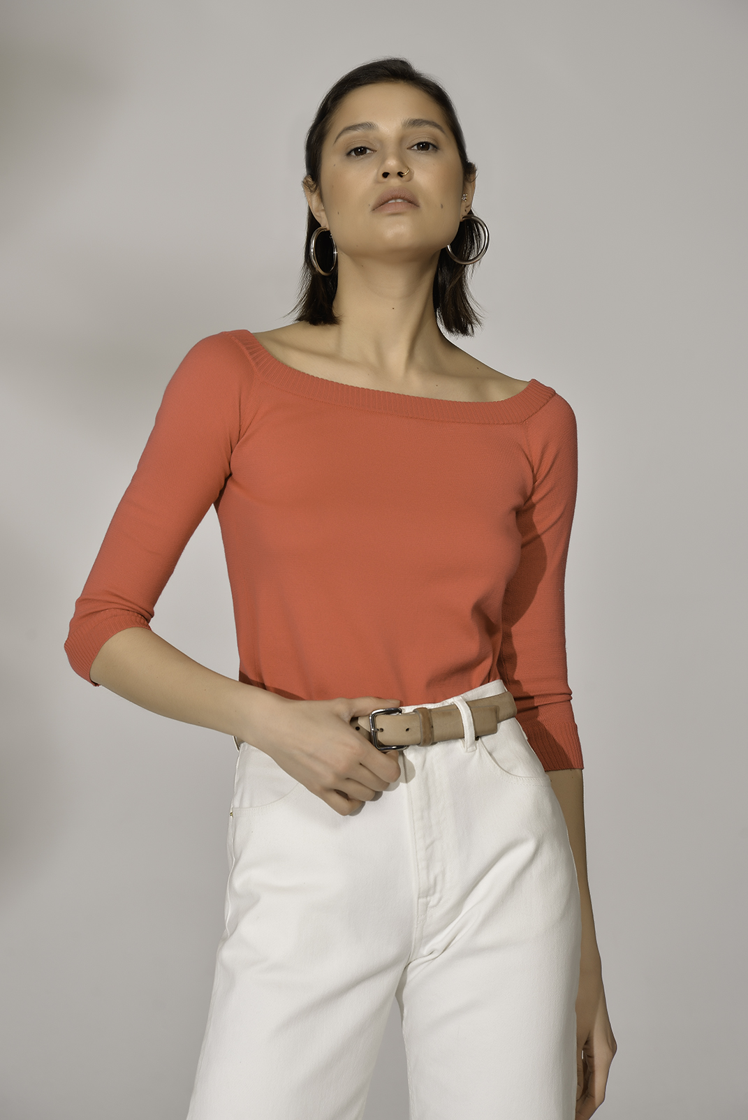 ROBERTO COLLINA Топ с открытыми плечами в оттенке клубники