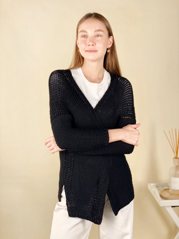 MARRY ME Кардиган ажурной вязки из хлопка в чёрном цвете.