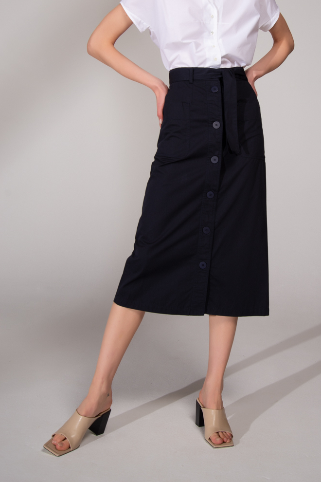 OTTOD'AME  Юбка-туба с застежкой на пуговицах и накладными карманами, из габардина в цвете navy
