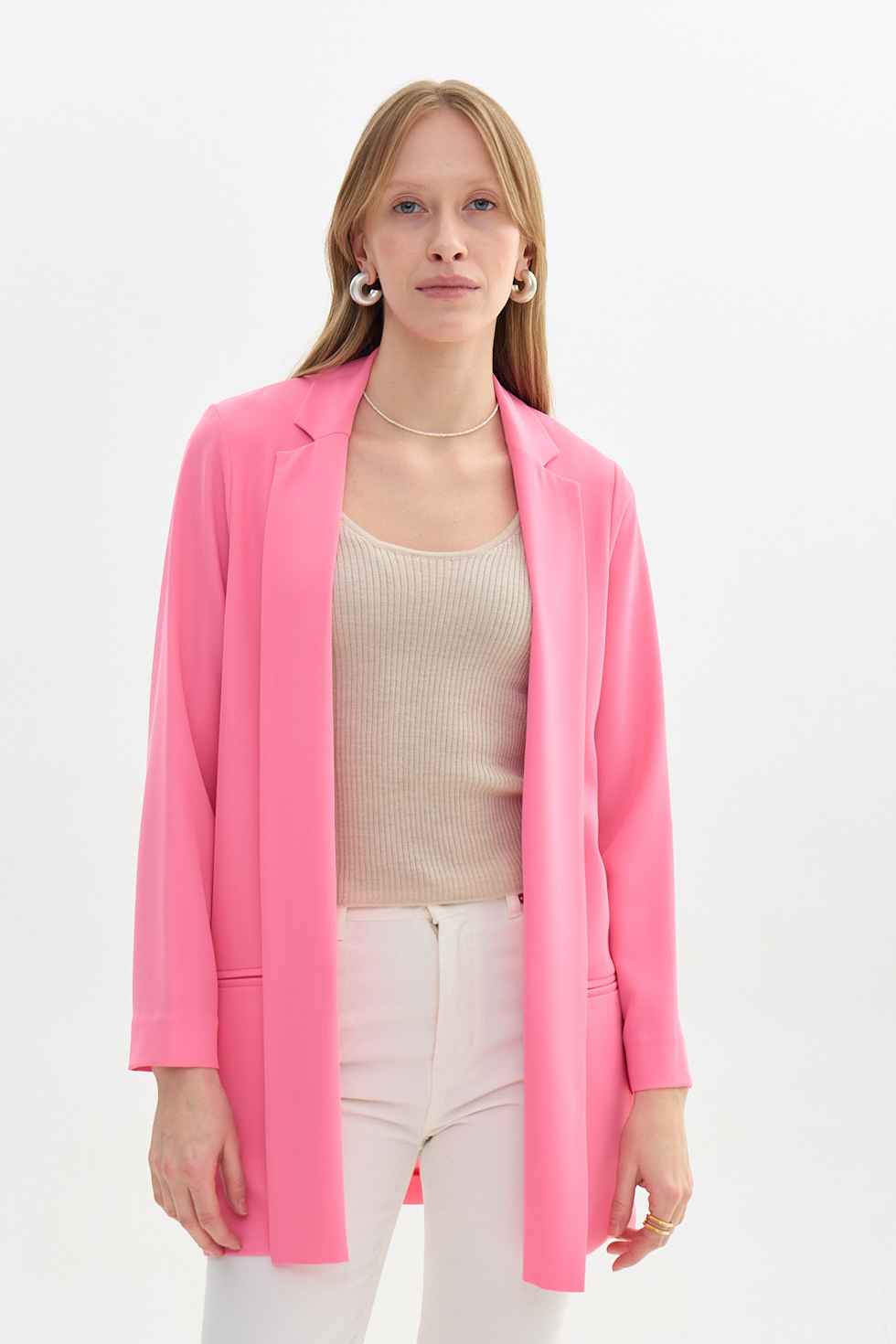 OTTOD'AME Жакет из струящейся ткани в ярко-розовом оттенке
