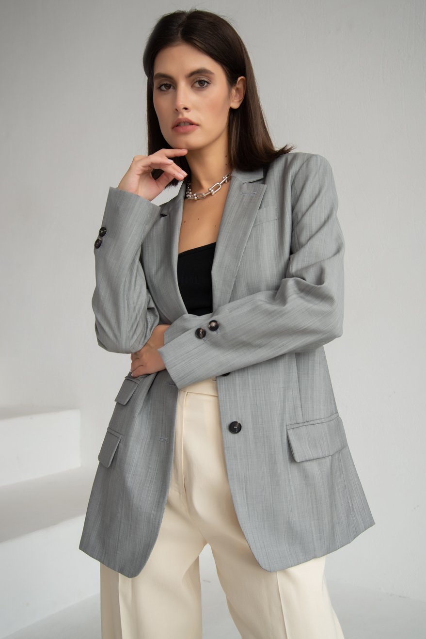 TELA Жакет с накладными карманами из премиальной шерсти серого цвета