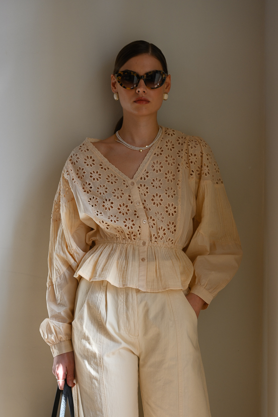 MES DEMOISELLES PARIS Блуза с рукавами-буфами в оттенке чайной розы