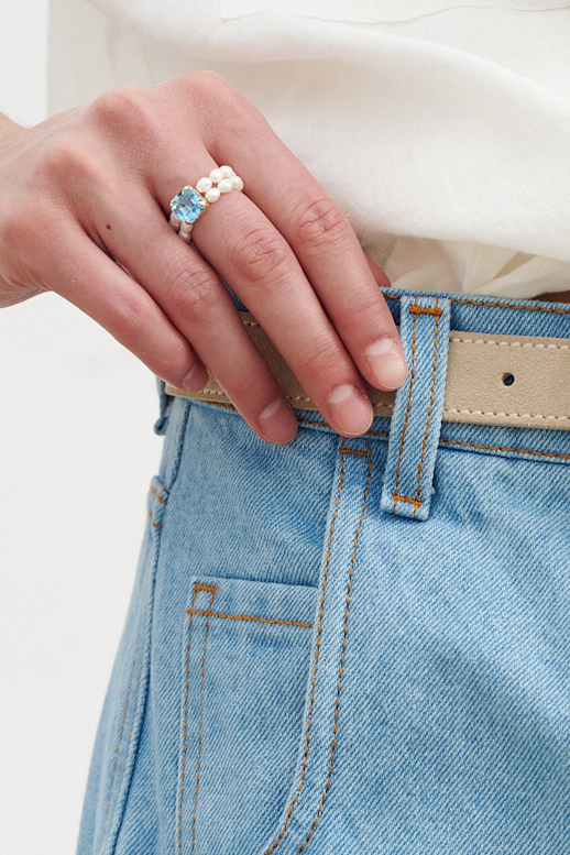 MODERN PEARLS Кольцо двойное из речного жемчуга с кристаллом Swarovski нежно-голубого оттенка