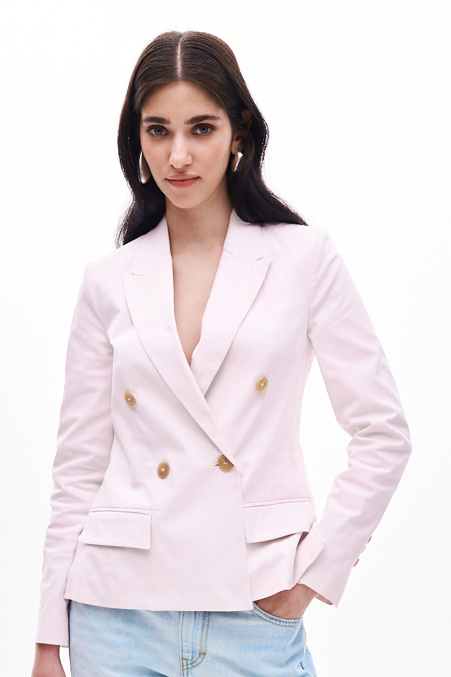 TELA Жакет двубортного кроя с боковыми разрезами из матового хлопка оттенка пудровой розы