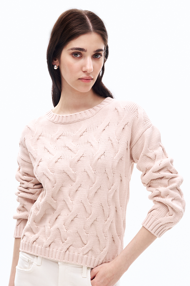 LE TRICOT PERUGIA Пуловер фактурной вязки "жгуты" из премиального органического хлопка оттенка розы