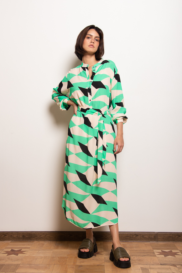 OTTOD'AME Платье-рубашка из струящегося шелка с графичным рисунком