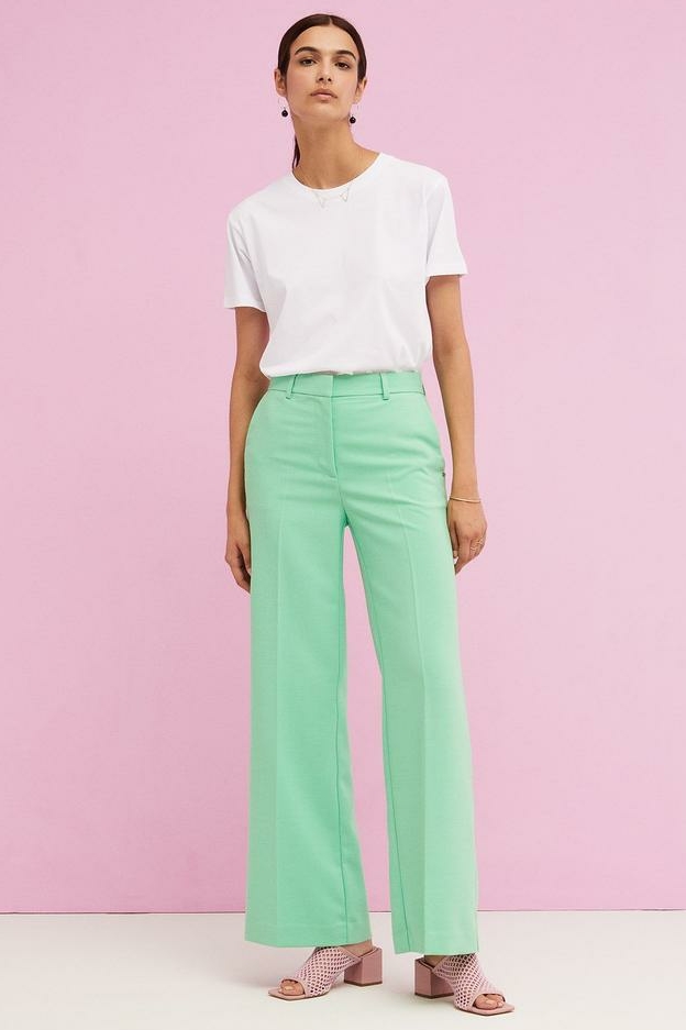 OTTOD’AME Брюки прямого кроя с угловыми карманами из плотной ткани оттенка мяты