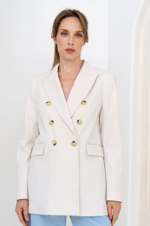 TRUE NYC Жакет двубортный из плотного габардина оттенка экрю