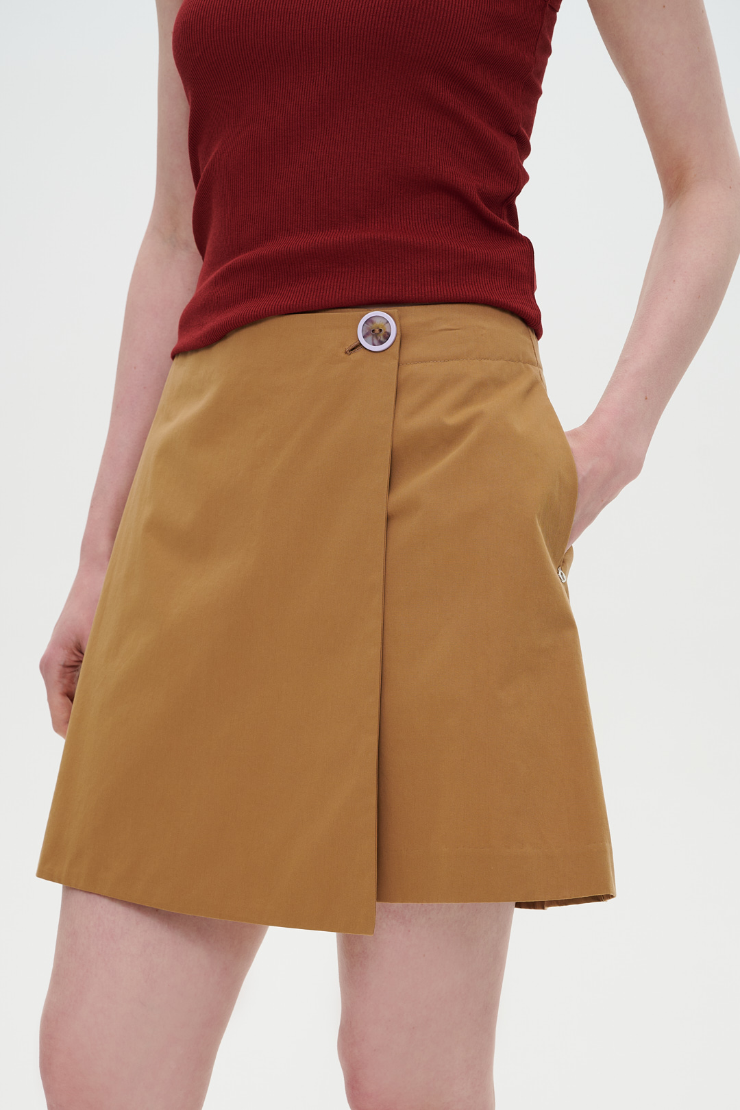 OTTOD’AME Юбка-шорты из плотного хлопка песочного оттенка