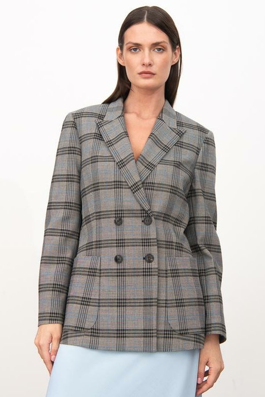 TELA Жакет двубортный из шерсти тонкого кручения с рисунком в английскую клетку