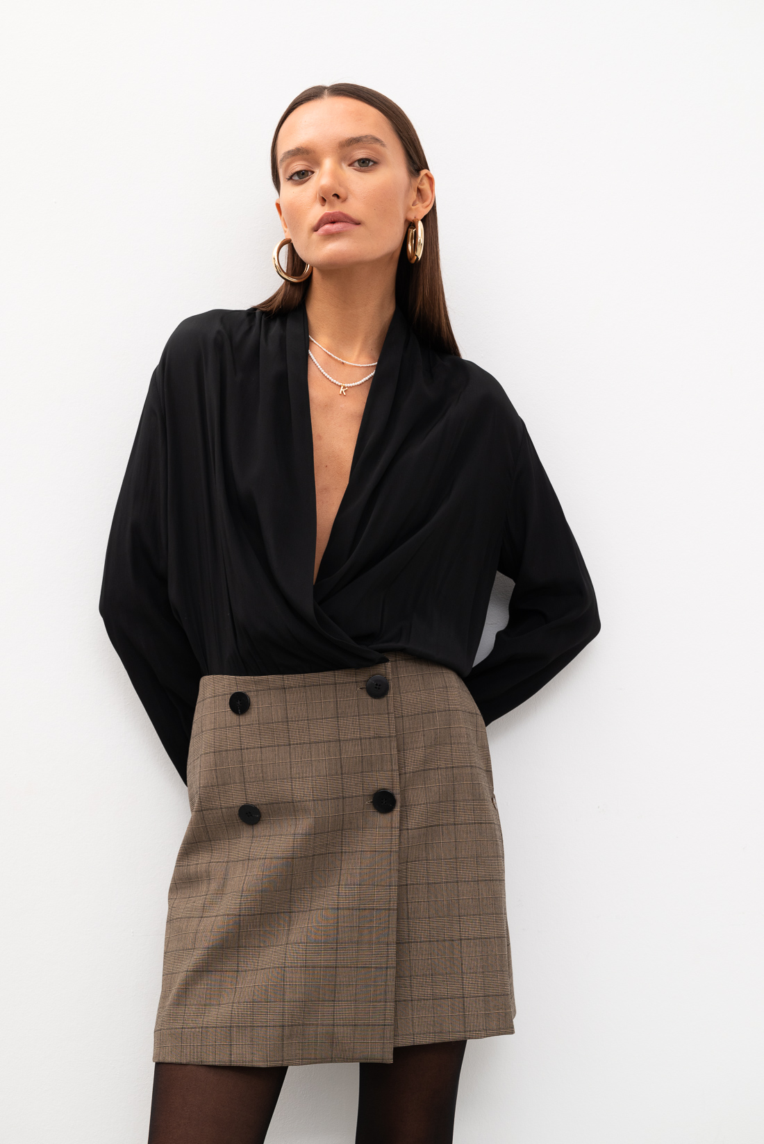 OTTOD'AME Платье комбинированное с юбкой-трапецией и верхом из струящегося шелка