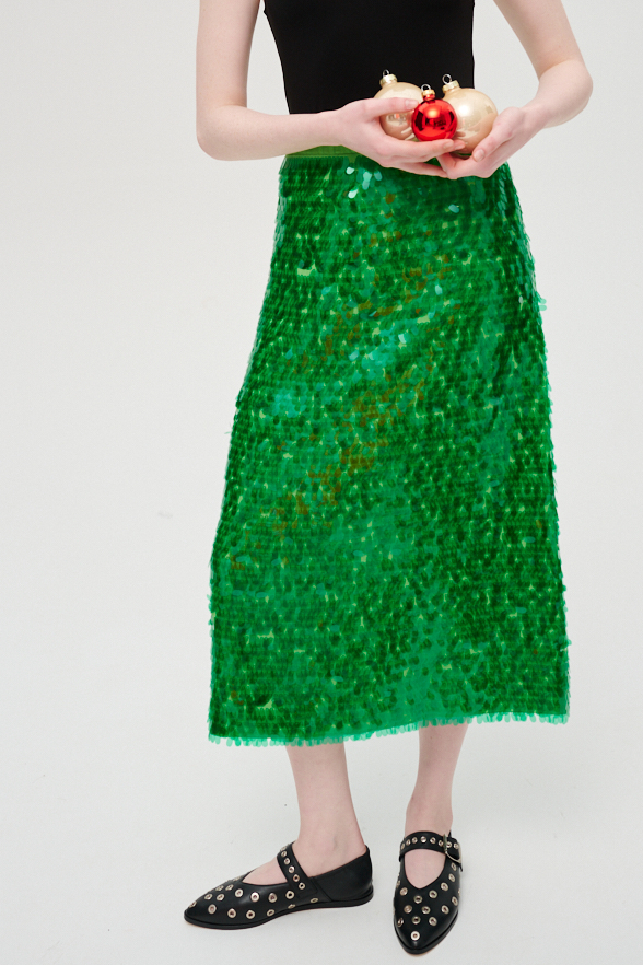 OTTOD'AME Юбка длины миди оттенка свежескошенной травы с пайетками