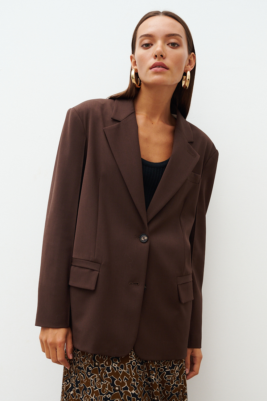 TELA Жакет оверсайз кроя из премиальной шерсти тонкого кручения оттенка шоколад