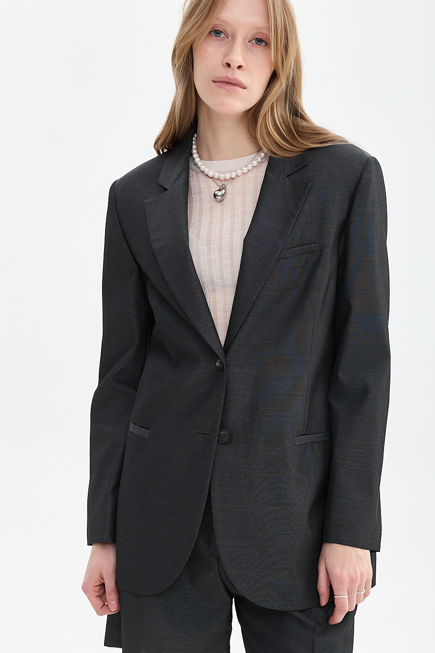 TELA Жакет удлиненного кроя на кулиске по спине из премиальной шерсти тонкого кручения оттенка антрацит