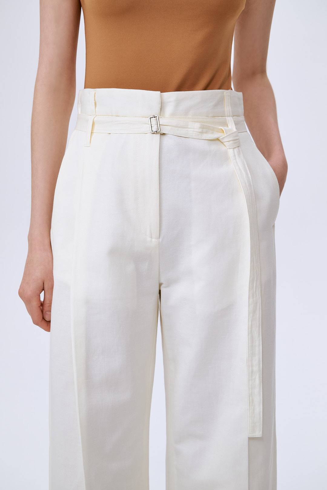 TELA Брюки прямого кроя с посадкой на талии из белоснежного хлопка-пике