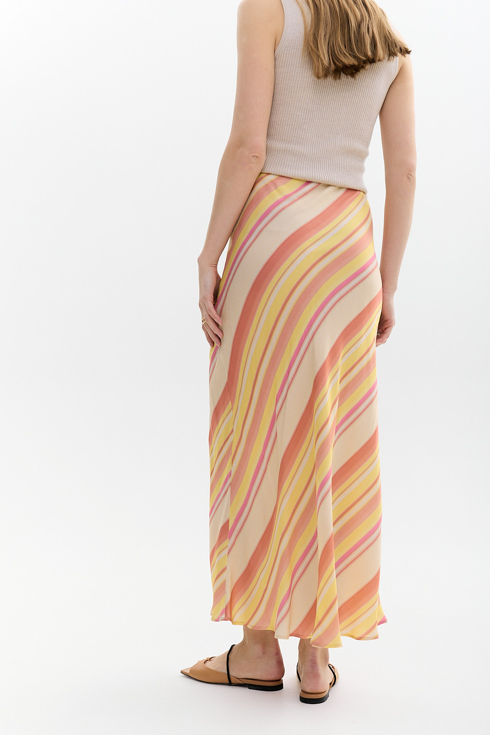 OTTOD'AME Юбка бельевого типа с тонким поясом из струящейся вискозы с рисунком в пастельную полоску