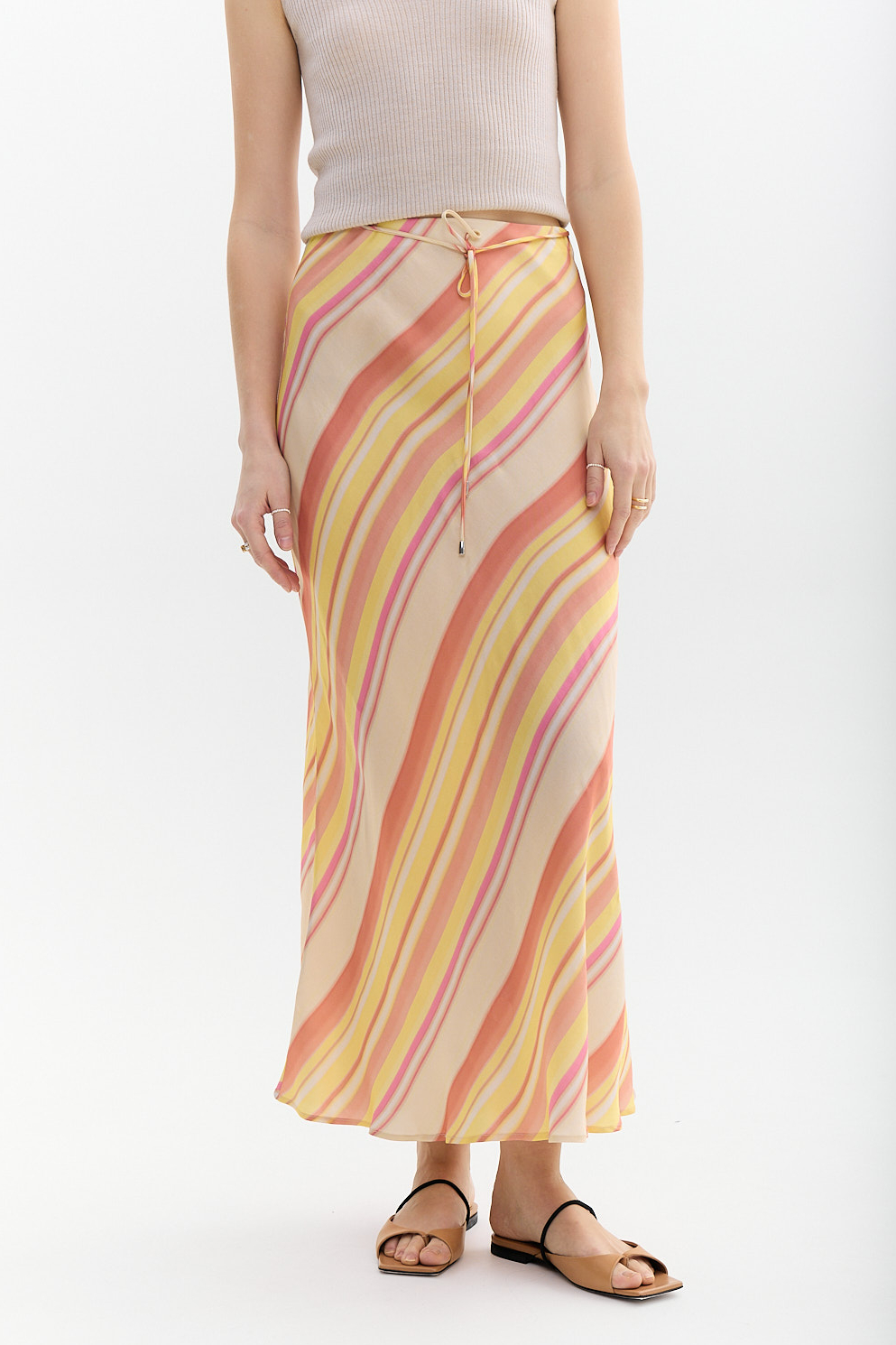 OTTOD'AME Юбка бельевого типа с тонким поясом из струящейся вискозы с рисунком в пастельную полоску
