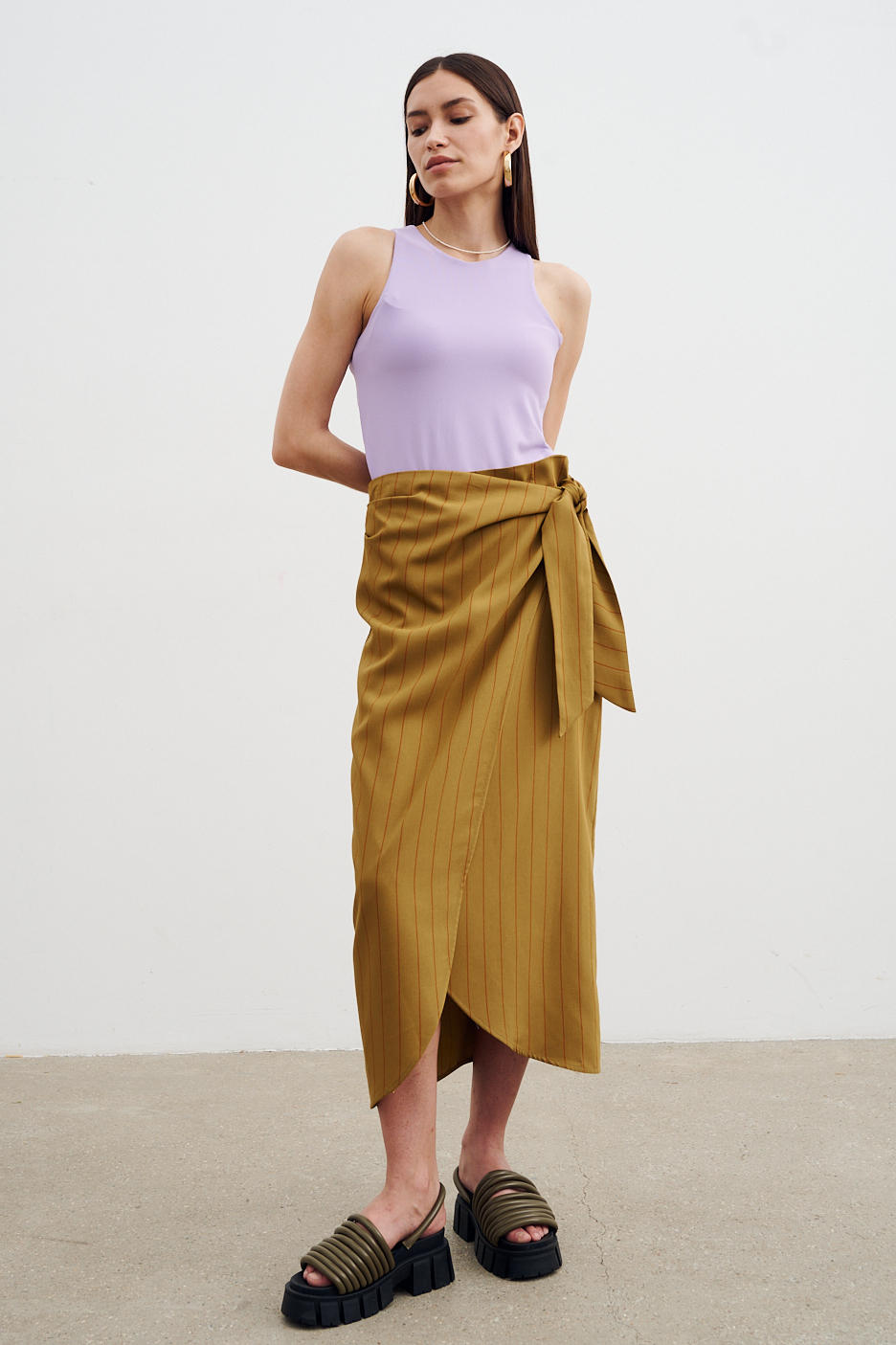 OTTOD'AME Юбка с запа́хом оттенка горчицы