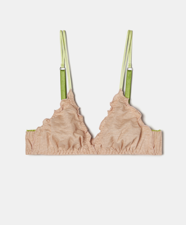 MOMONI Бюстгальтер треугольной формы из льна оттенка нежной розы с декоративной отделкой рюшами и регулируемыми лямками