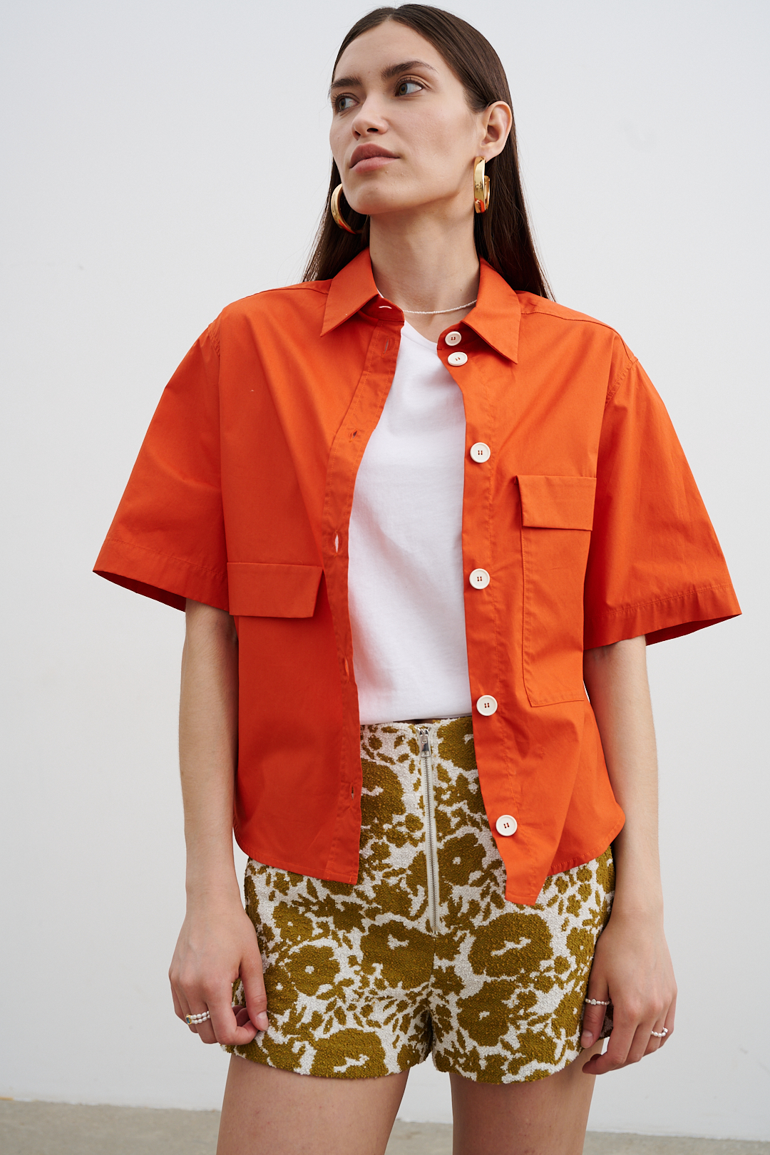 TELA Шорты с высокой посадкой на молнии из хлопкового махрового жаккарда с цветочным мотивом