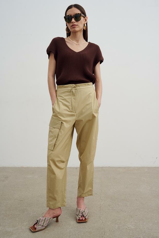 TELA Брюки-карго на поясе со шнурком из поплина оттенка хаки хлопка