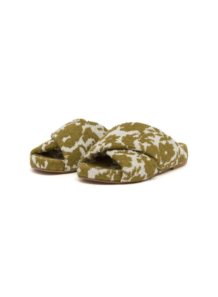 TELA Мюли на ортопедической подошве из махрового хлопкового жаккарда с цветочным мотивом в цвете хаки