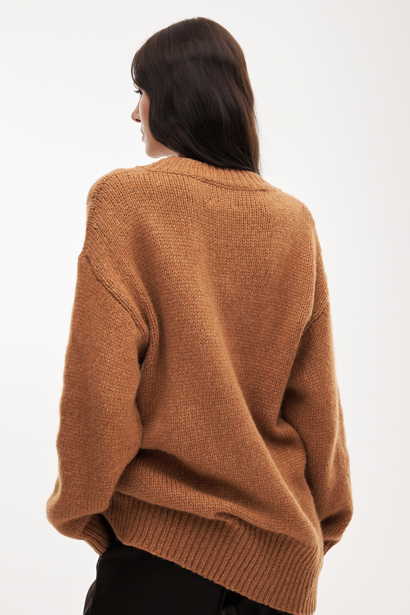 Roberto Collina Кардиган удлиненного кроя с накладными карманами из шерсти альпака оттенка умбры