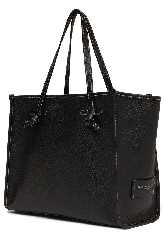 GIANNI CHIARINI Сумка-тоут Marcella из премиальной зернистой плотной кожи черного цвета  и контрастной отстрочкой