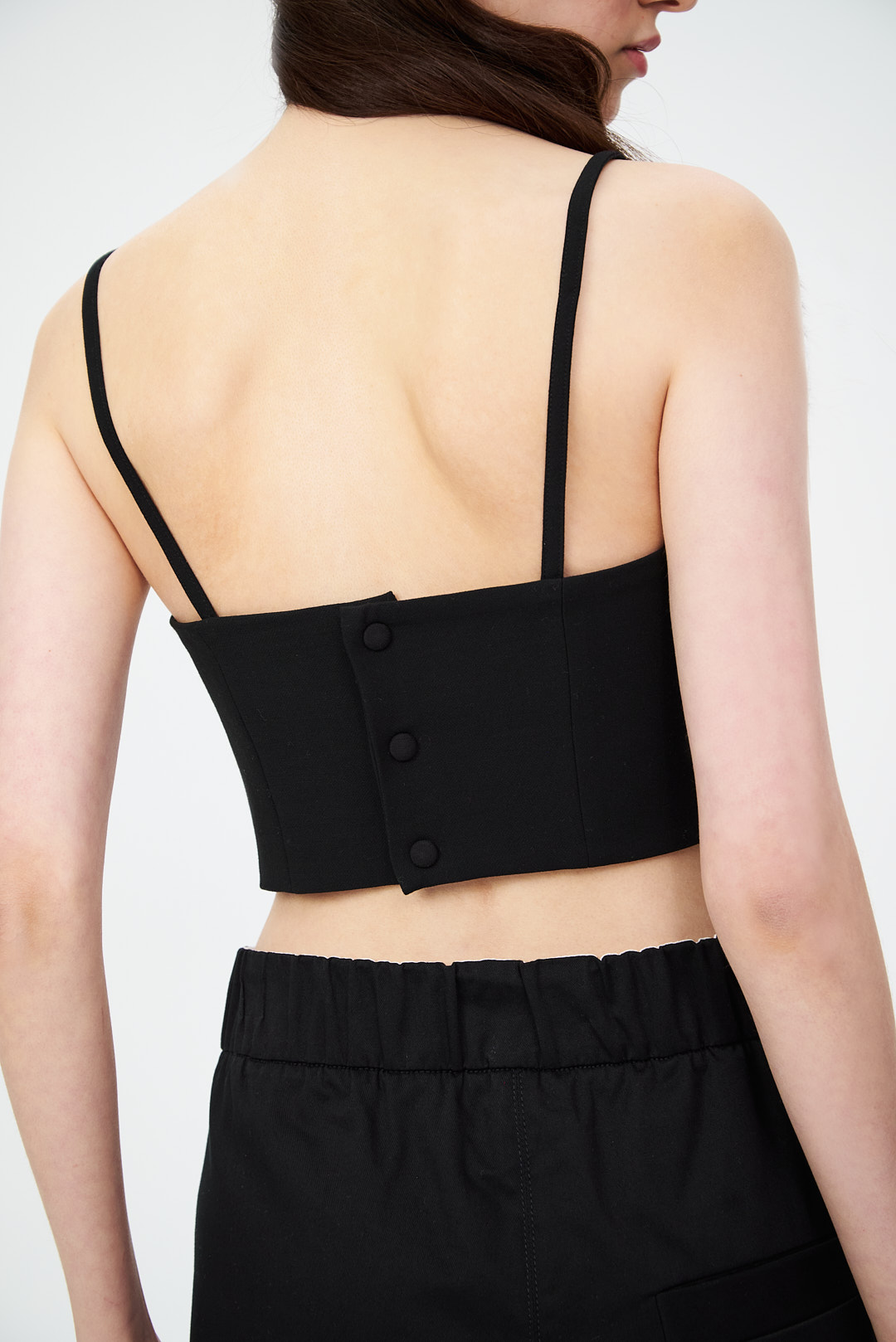 OTTOD'AME Топ-бралет на тонких бретелях из тонкой шерсти в элегантном черном