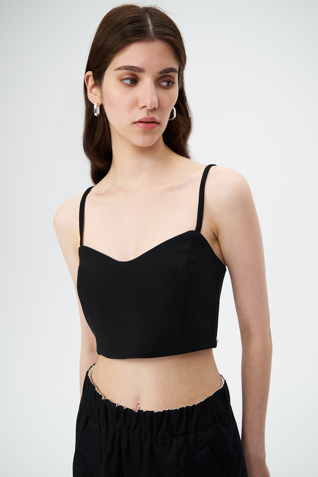 OTTOD'AME Топ-бралет на тонких бретелях из тонкой шерсти в элегантном черном