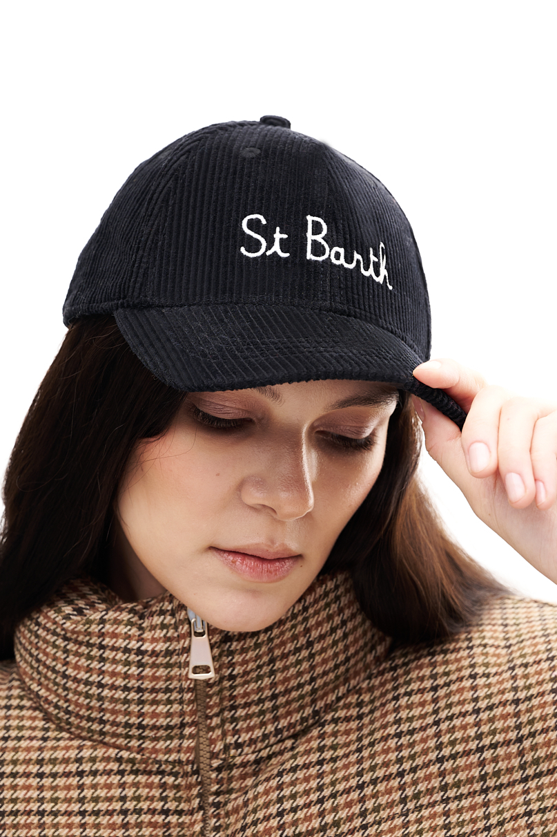 MC2 Saint Barth Бейсболка из вельвета с вышивкой в черном цвете
