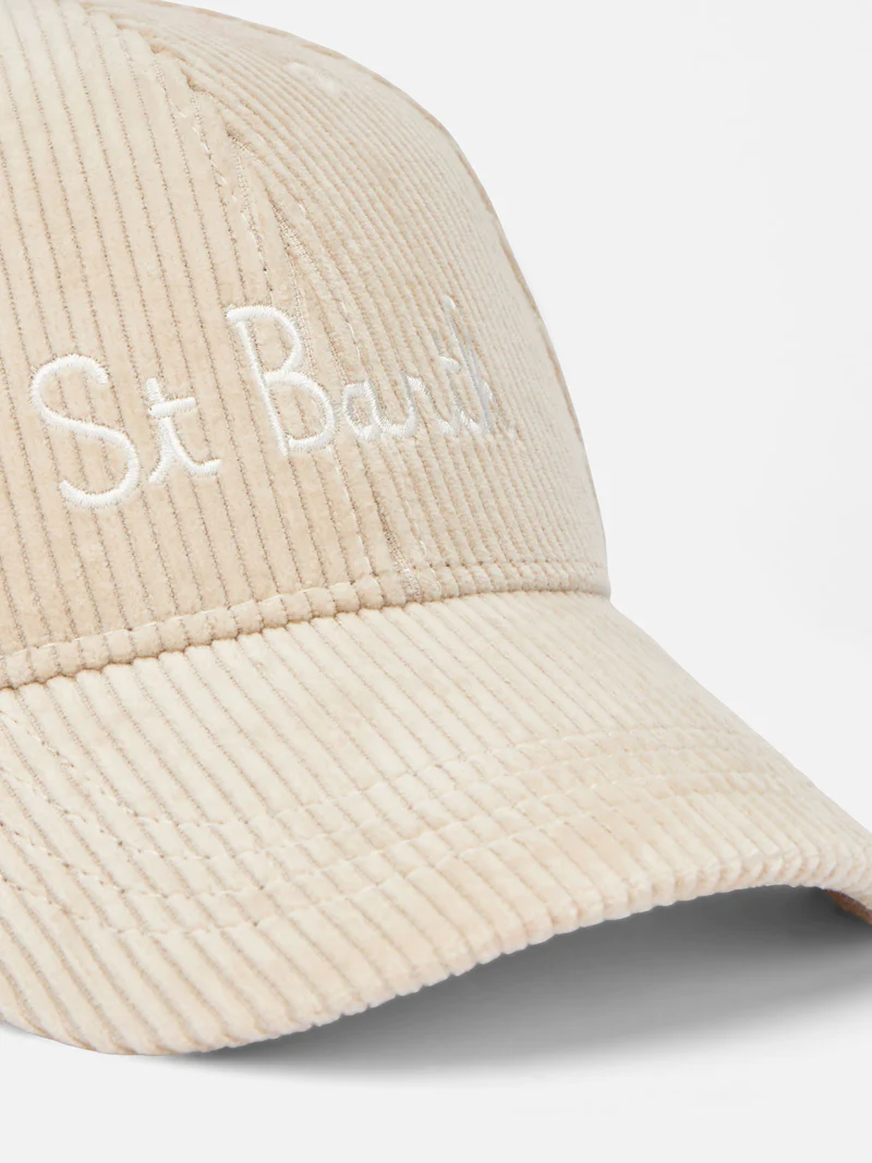 MC2 Saint Barth Бейсболка из вельвета с вышивкой в бежевом оттенке