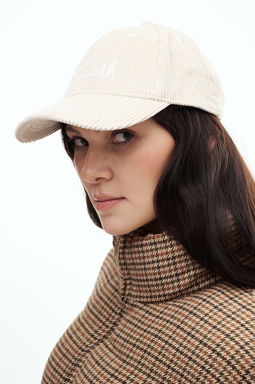 MC2 Saint Barth Бейсболка из вельвета с вышивкой в бежевом оттенке