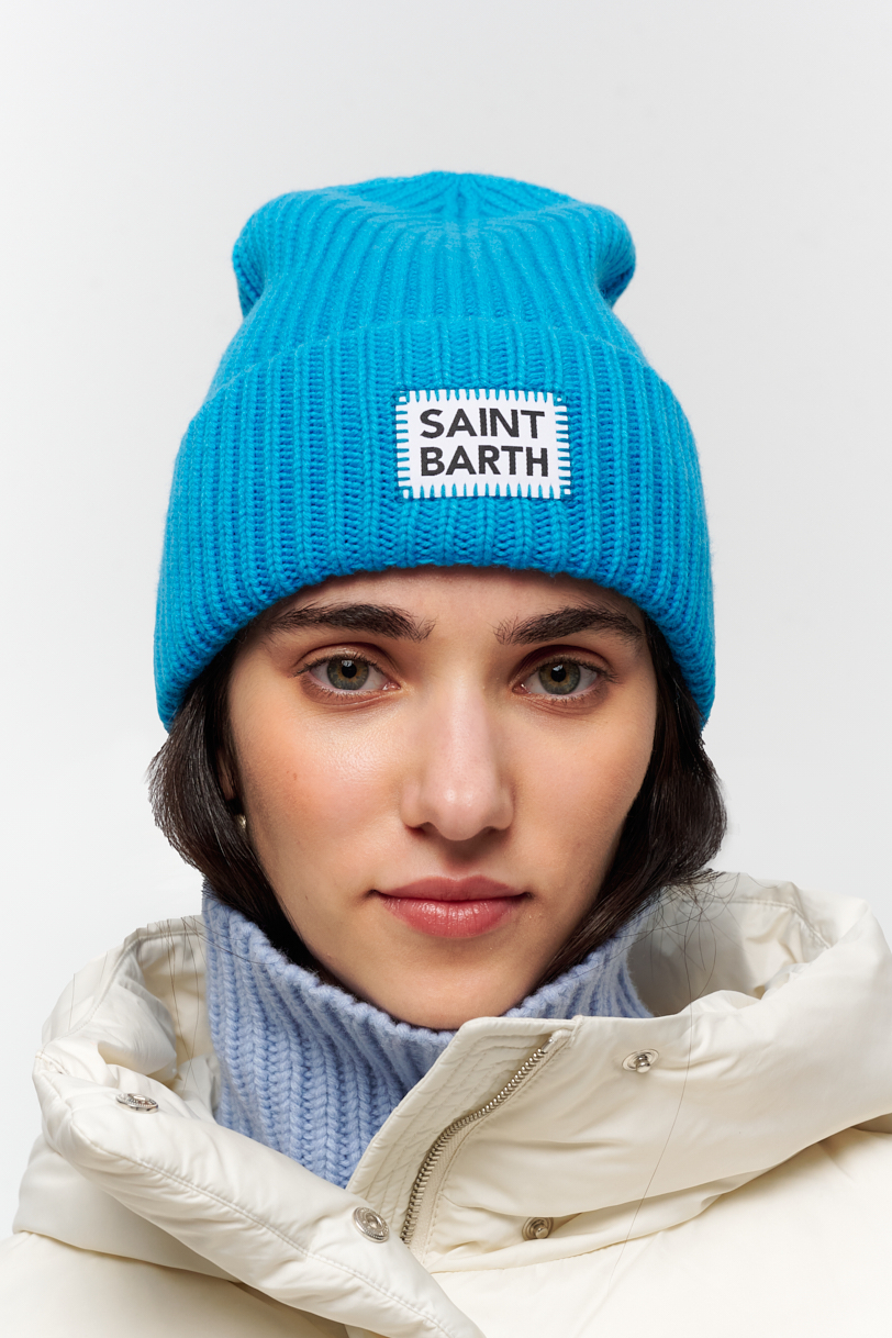 MC2 Saint Barth Шапка-бинни из ярко-голубой шерсти с лейблом-нашивкой