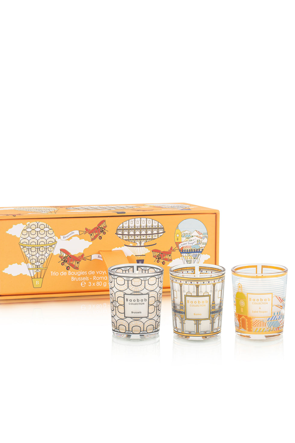 BAOBAB Лимитированный подарочный travel набор свечей: Brussels, Roma, St. Tropez