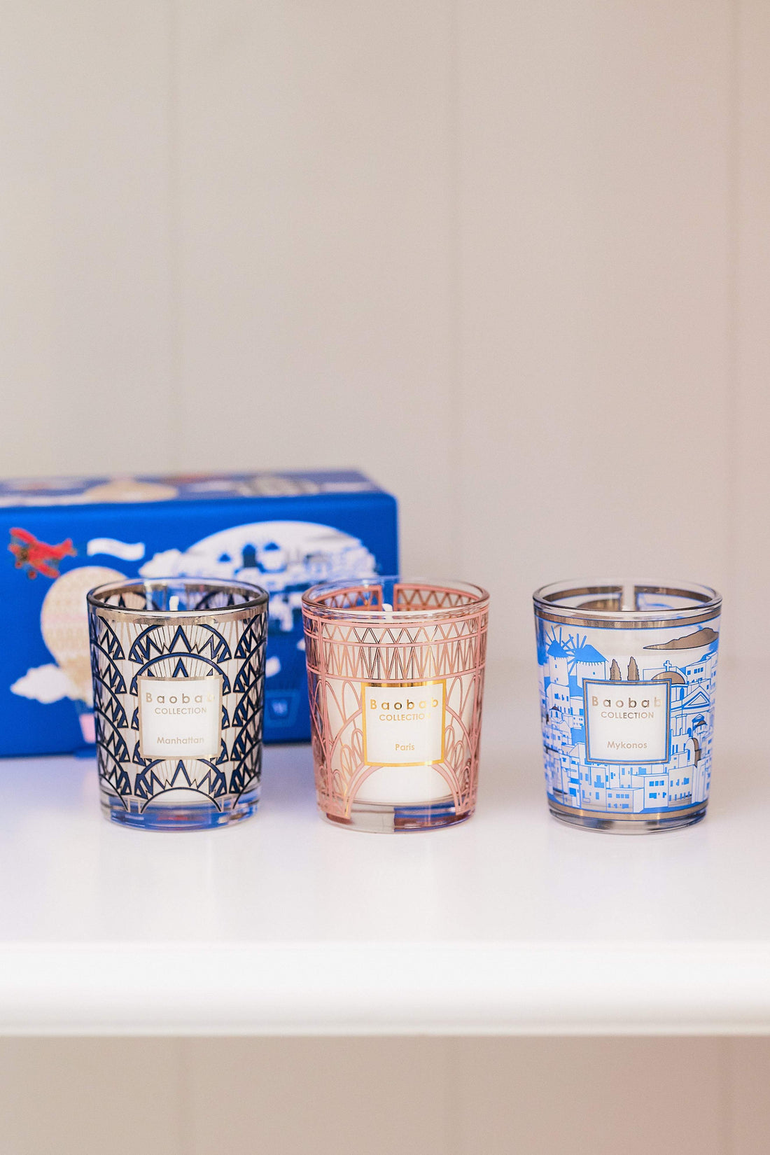 BAOBAB Лимитированный подарочный travel набор свечей: Manhattan, Paris, Mykonos