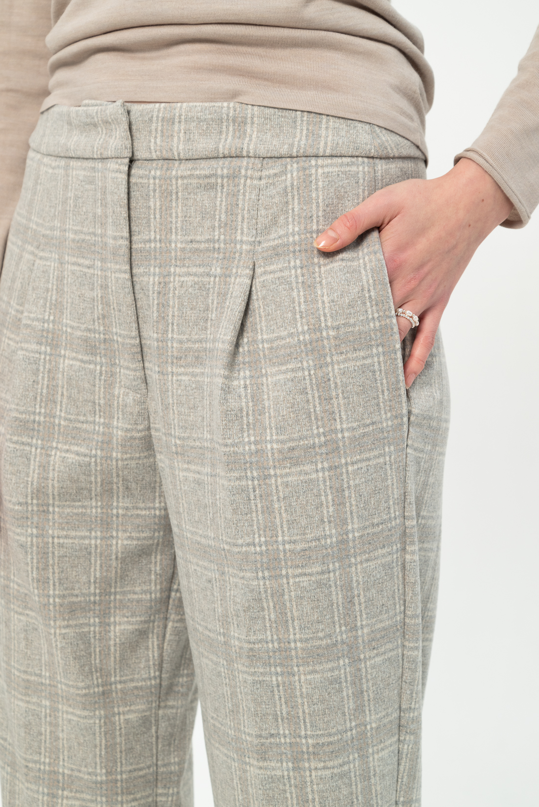 LE TRICOT PERUGIA Брюки прямого кроя с угловыми карманами из джерси с рисунком в клетку