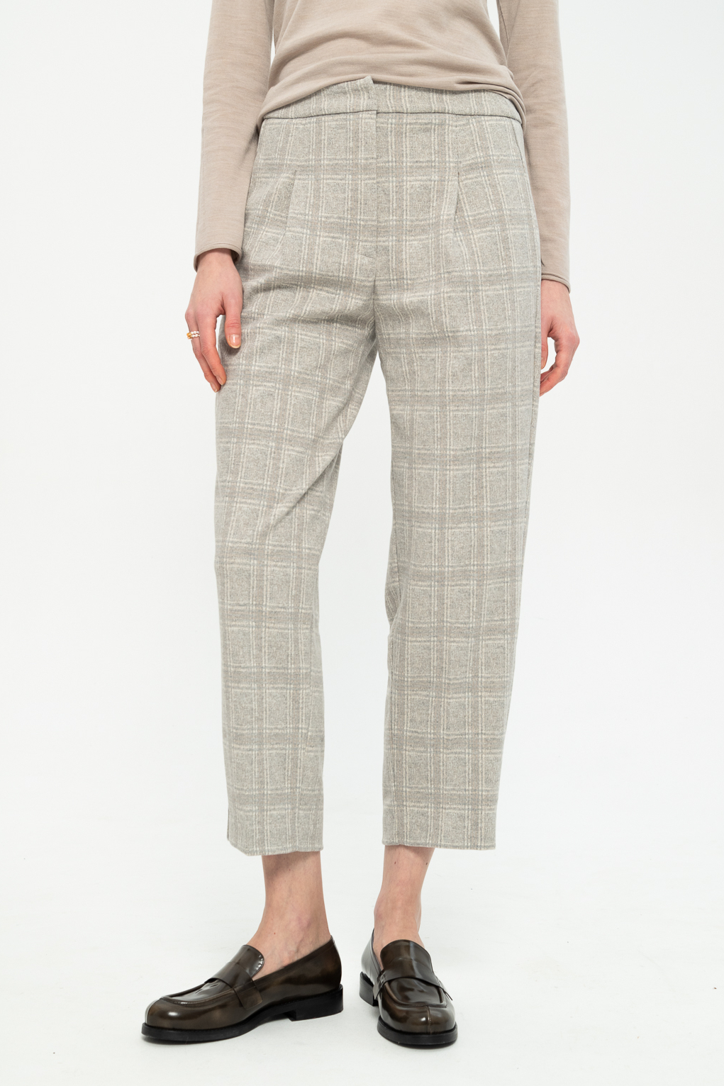 LE TRICOT PERUGIA Брюки прямого кроя с угловыми карманами из джерси с рисунком в клетку